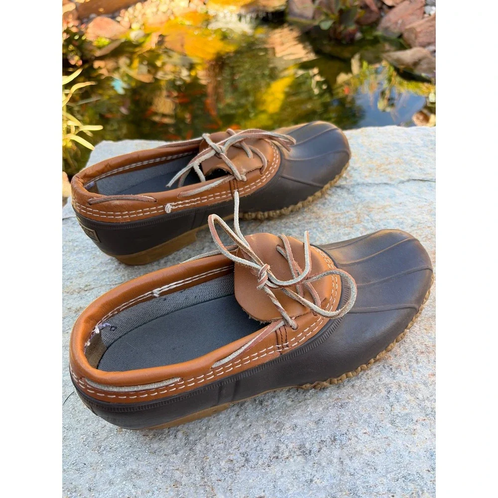 LL Bean Boots Mens 11 Rubber Moc Brown Navy Waterproof Rain Shoes Maine Made